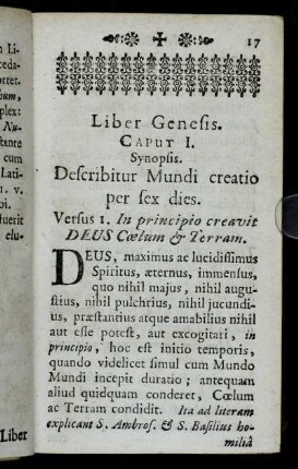 Caput I. Describitur Mundi creatio per sex dies.