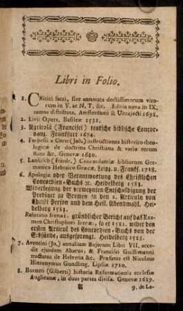 1-17, Libri in Folio