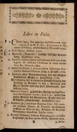 1-17, Libri in Folio