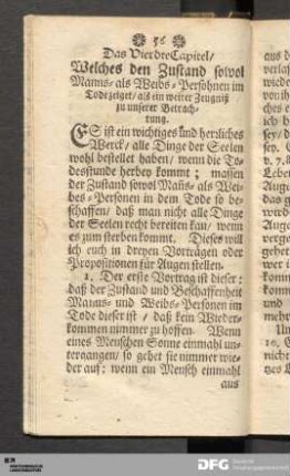 Das Vierdte Capitel/ Welches den Zustand sowol Manns- als Weibs-Persohnen im Tode zeiget...