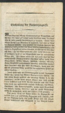 Eintheilung der Naturerzeugnisse.