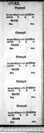 Stewrzetl. hat zur völligen ordin. Herbststeur entricht fl. ß. pf. Gericht Den 1692.