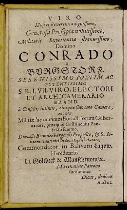 Viro Illustri Reverentia dignissimo [...] Domino Conrado Burgstorf [...]