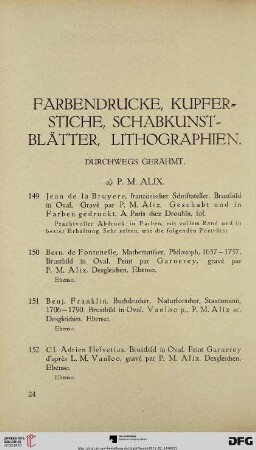 Farbendrucke, Kupferstiche, Schabkunstblätter, Lithographien (Nr. 149-248)