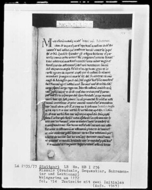 Graduale-Sakramentar-Lektionar — Initialen M und I, Folio 154recto
