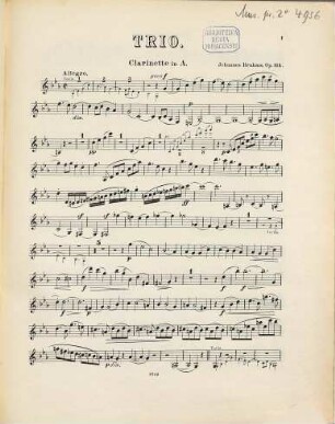 Trio : (A-moll) ; für Pianoforte, Clarinette (oder Bratsche) und Violoncell ; Op. 114