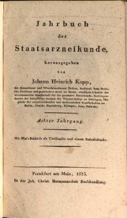 Jahrbuch der Staatsarzneikunde. 8. 1815