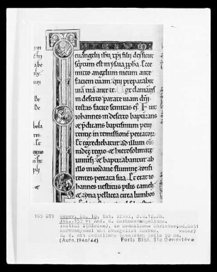 Bibel des Manerius Teil 3 — Anfang des Markusevangeliums mit Initiale I(nicium) und Evangelist Markus, Folio 153 verso