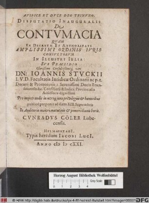 Disputatio Inauguralis De Contumacia