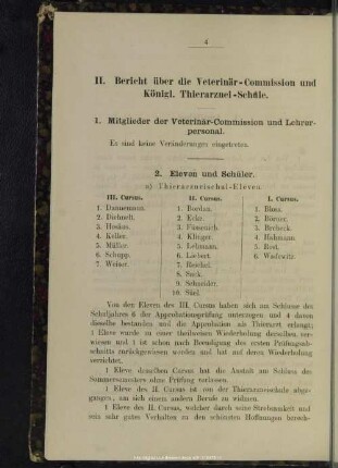 II. Bericht über die Veterinär-Commission und Königl. Thierarznei-Schule
