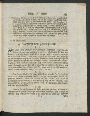 9. Nachricht von Commißionen.