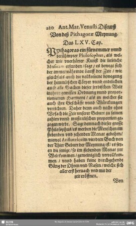 Von deß Pithagorae Meynung. Das LXV. Cap.