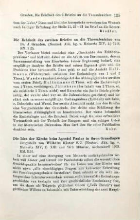 125 [Rezension] Graafen, Josef, Die Echtheit des zweiten Briefes an die Thessalonicher