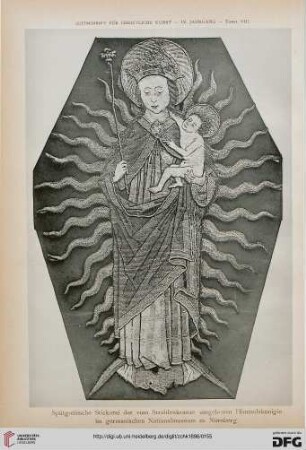 Spätgothische Stickerei der vom Strahlenkranze umgebenen Himmelskönigin