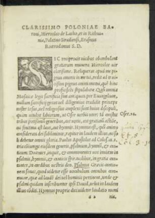 Clarissimo Poloniae Baroni, Hieroslao de Lasko, et in Rithuania, Palatino Siradiensi, Erasmus Roterodamus S. D.