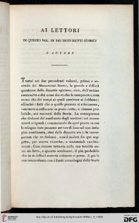 Ai lettori di questo vol. III dei monumenti storice