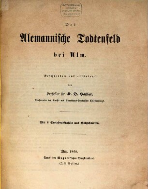 Das alemannische Todtenfeld bei Ulm