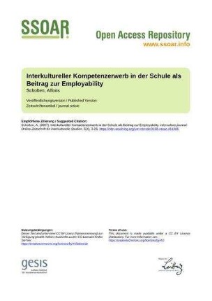 Interkultureller Kompetenzerwerb in der Schule als Beitrag zur Employability