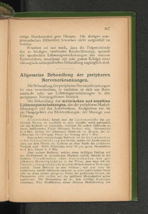 Allgemeine Behandlung der peripheren Nervenerkrankungen.