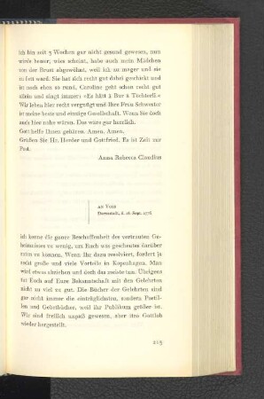 An Voss Darmstadt, den 18. September 1776