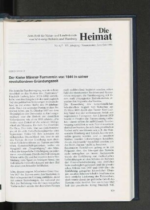 Der Kieler Männer-Turnverein von 1844 in seiner revolutionären Gründungszeit