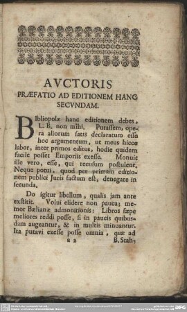 Auctoris Praefatio Ad Editionem Hanc Secundam