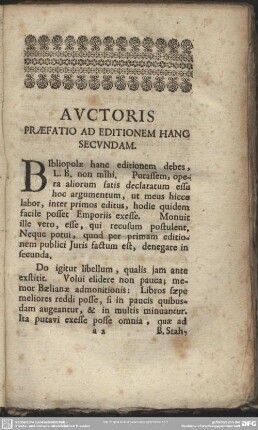 Auctoris Praefatio Ad Editionem Hanc Secundam