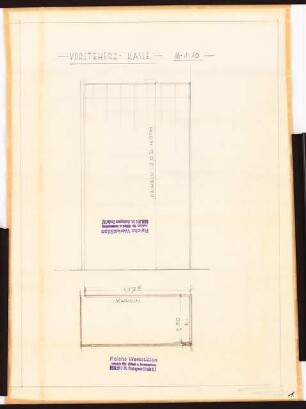 Reichsluftfahrtministerium, Berlin: Kasse L2 (EG), Wandkachelung (Vorsteherzimmer): Ansicht, Grundriss 1:10