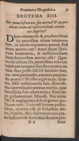 Erotema XIII. Cur poenae inferorum sint aeternae & an pertineat etiam ad misericordiam aeternitas supplicij?