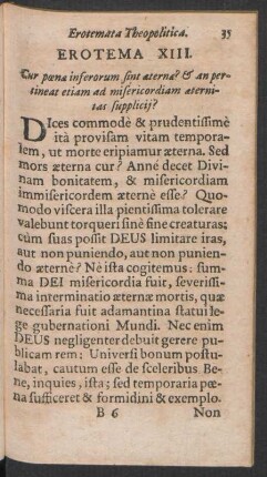 Erotema XIII. Cur poenae inferorum sint aeternae & an pertineat etiam ad misericordiam aeternitas supplicij?