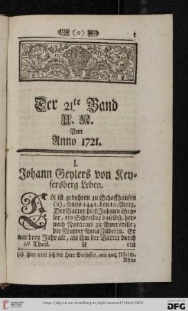 Der 21te Band U. N. von anno 1721