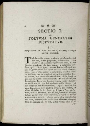 Sectio I. De Fortuna Generatim Disputatur.