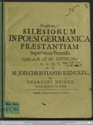 Silesiorum In Poesi Germanica Praestantiam
