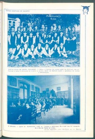 Santa Cruz de Mera (Oleiros). : [Retrato de] Nenos e rapazas [...] que ensayados e baixo a direución do mestre da escola, deron un festival xurdio e grandioso de cantos e declamación.