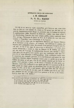 Quelques mots de réponse à M. Sédillot par Th. Henri Martin.