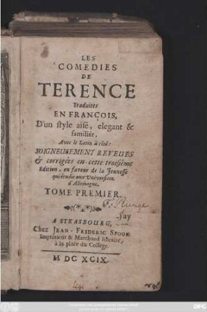 1: Les Comedies De Terence : Traduites En François, D'un style aisé, elegant & familier, Avec le Latin à côté