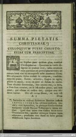 Summa Pietatis Christianae. Colloquium Pueri Christophori Cum Praeceptore