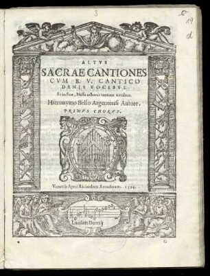 Girolamo Belli: Sacrae cantiones cum B. V. cantico denis vocibus. Octavus