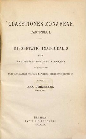 Quaestiones zonareae : particula I