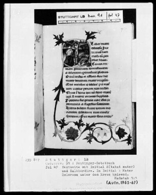 Gebetbuch des Konrad Peutinger — Initiale S (tabat mater), darin Mater dolorosa unterm Kreuz, Folio 47recto