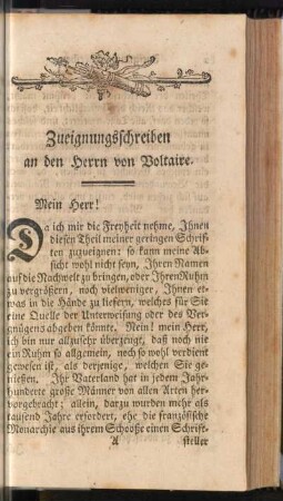 Zueignungsschreiben an den Herrn von Voltaire