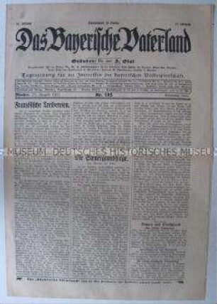 Regionale Tageszeitung "Das Bayerische Vaterland" u.a. zur Rheinlandbesetzung