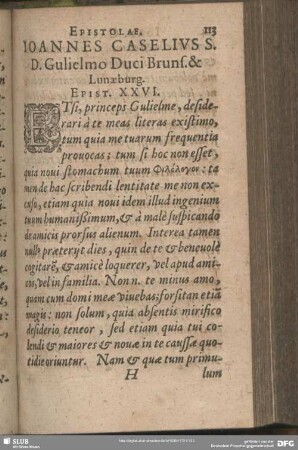 Joannes Caselius S. D. Gulielmo Duci Bruns. & Lunaeburg. Epist. XXVI.