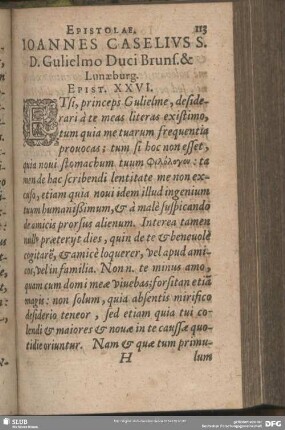 Joannes Caselius S. D. Gulielmo Duci Bruns. & Lunaeburg. Epist. XXVI.