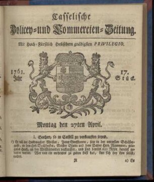 17. Stueck, Montag den 27ten April 1761