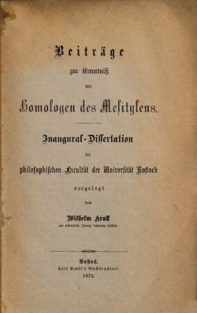 Beiträge zur Kenntniß der Homologen des Mesitylens