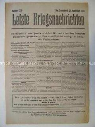 Mitteilungsblatt "Letzte Kriegsnachrichten" mit Kurzmeldungen von verschiedenen Kriegsschauplätzen