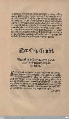 Der CVII. Artickel. Wieviel man Procuratores haben mag/unnd wie sich die halden sollen.