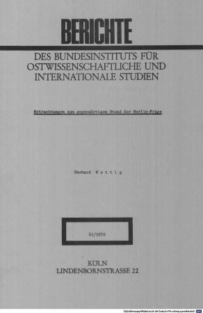 Betrachtungen zum gegenwärtigen Stand der Berlin-Frage