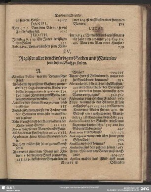 IV. Register aller denckwürdigen Sachen und Materien, so in diesem Buch zu finden